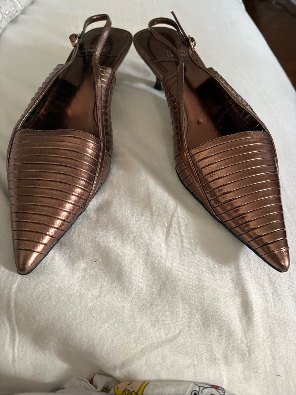 Metallic Bronze Pointed Slingback Kitten Heels